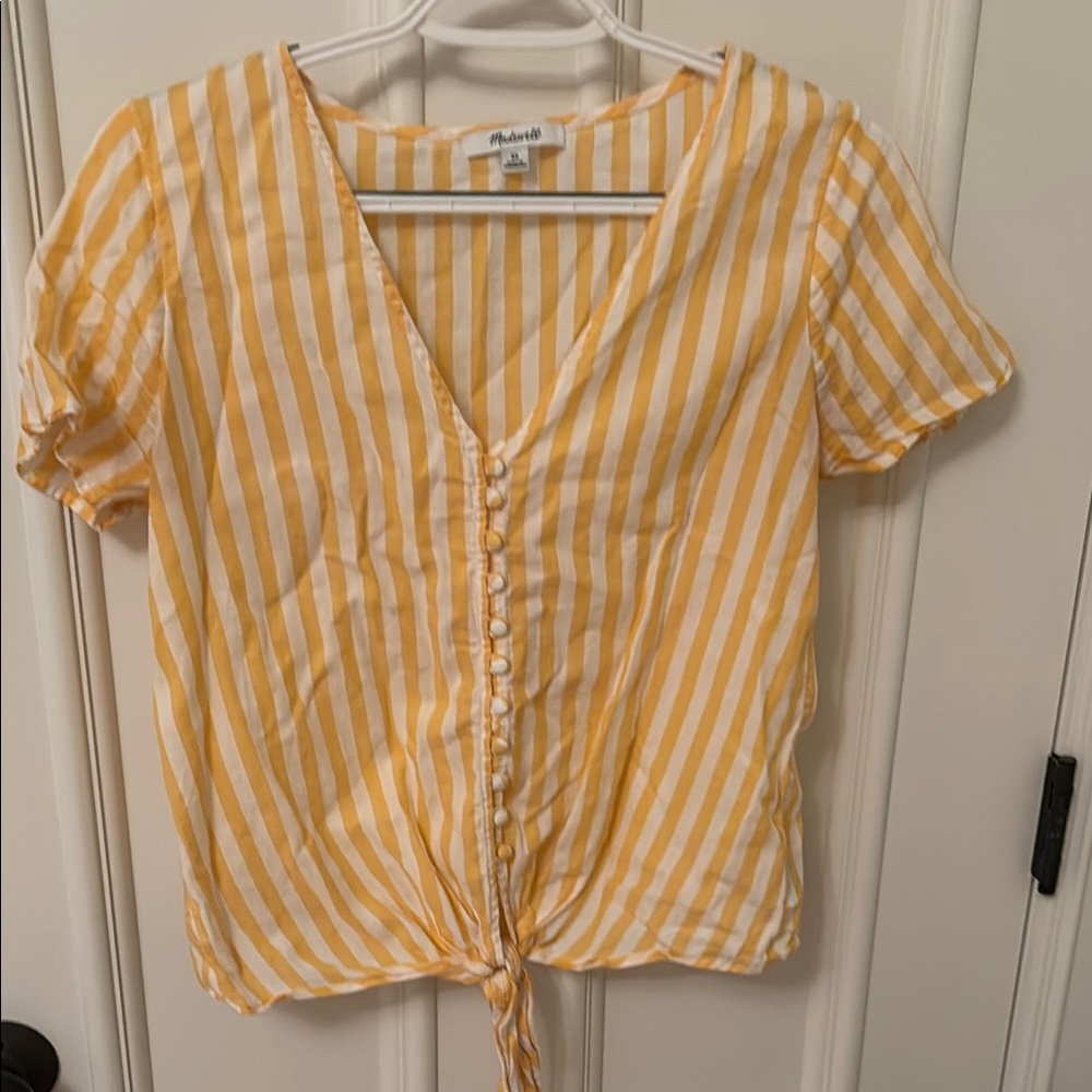 Madewell Yellow and White Striped Blouse